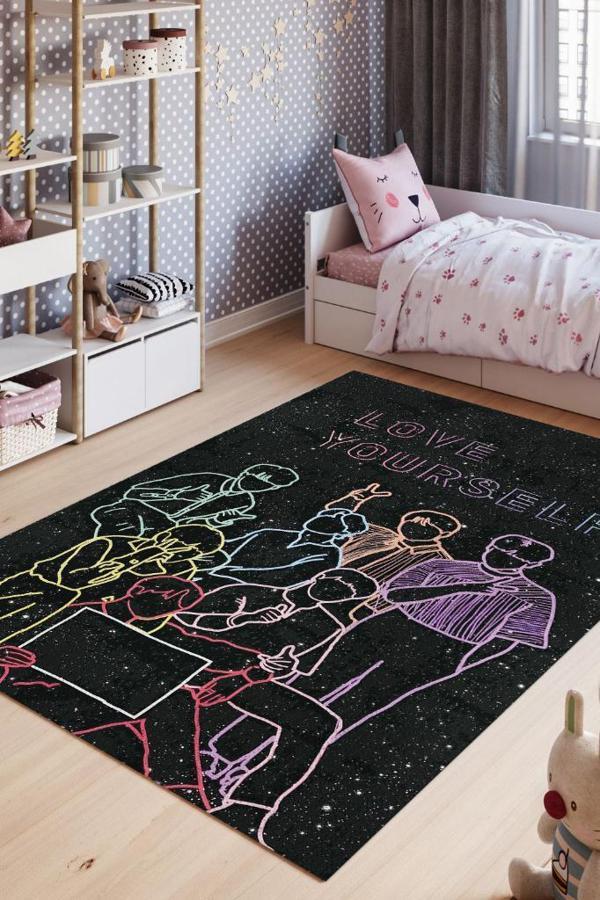 Homshtag Kendini Sev Siyah Renkli Halı Modern Genç Odası Halısı Kpop Sever Genç Odası Halısı - Image 1
