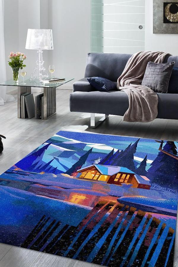 Homshtag Sıcak Yuva Çok Renkli Halı Manzara Temalı Figürlü Salon Halısı Dijital Baskılı Tasarım Halı - Image 1