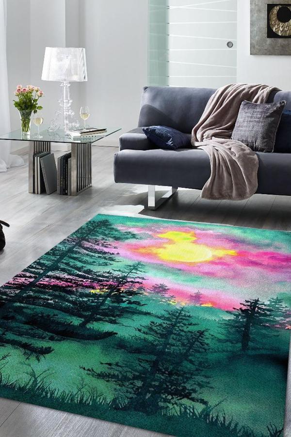 Homshtag Ormana Bakış Çok Renkli Halı Manzara Temalı Figürlü Salon Halısı Dijital Baskı Tasarım Halı - Image 1