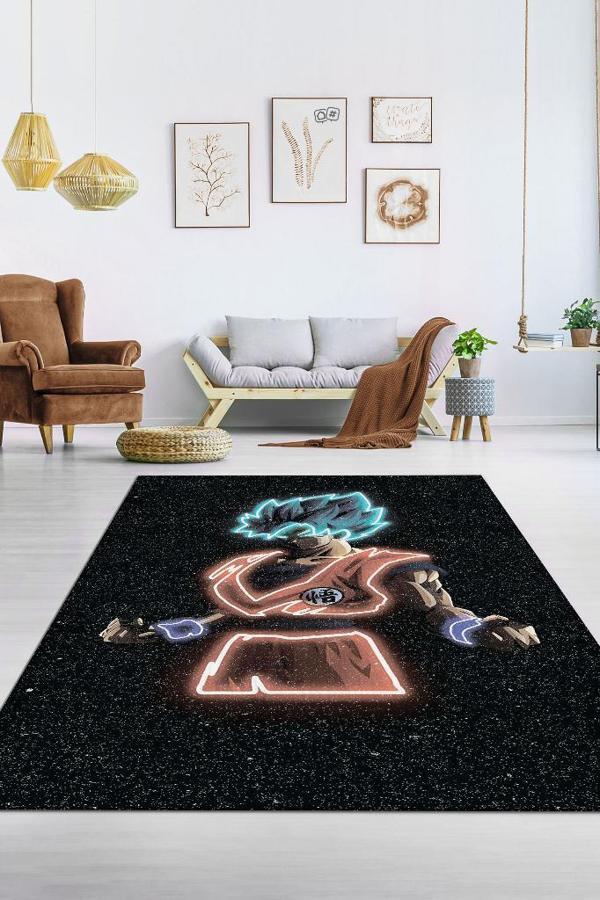 Homshtag Bu Benim Keşfim Siyah Renkli Halı Neon Fiğürlü Anime Halısı Hediyelik Anime Sever Halısı  - Image 1