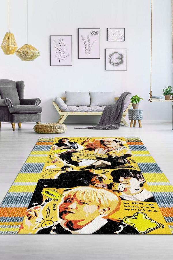 Homshtag Butter Sarı Renkli Halı Kpop Sever Dokuma Tabanlı Müzik Sever Halısı Kpop Temalı Halı  - Image 1
