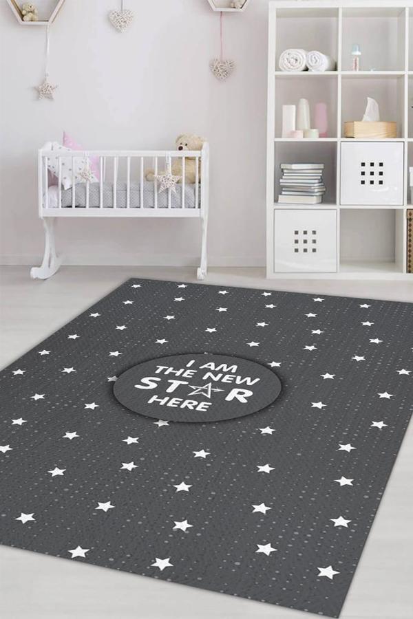 Homshtag Buranın Yeni Starı Gri Renkli Çocuk Odası Halısı Minimal Çocuk Halısı Bebek Temalı Halı - Image 1