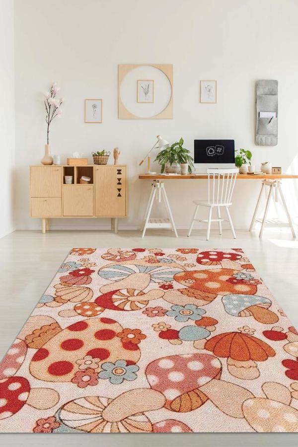 Homshtag Art Deco Çok Renkli Mantarlı Mutfak Halısı Pembe Mantar Baskılı Özel Tasarım Halı - Image 1