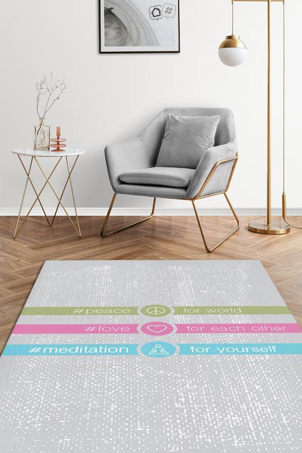 Homshtag Huzur Aşk Meditasyon Gri Halı Meditasyon Halısı Özel Tasarım Halı Hediyelik Halı - Image 1