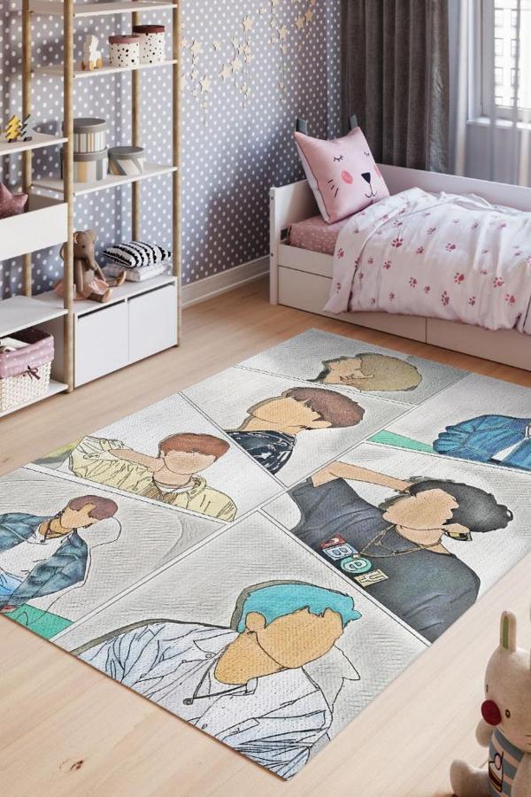 Homshtag BTS Çok Renkli Genç Kız Odası Halısı Modern Dokuma Halı Kpop Sever Müzik Halısı    - Image 1