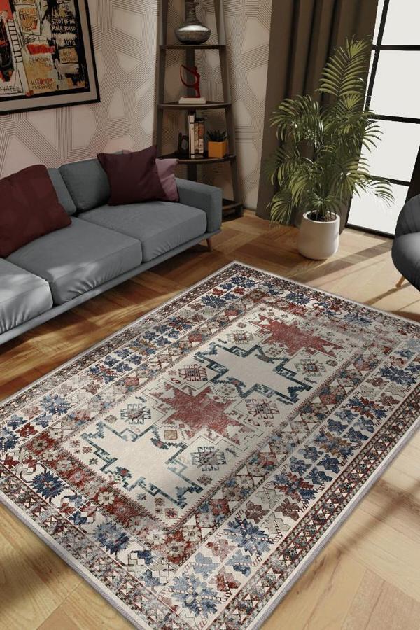 Homshtag Günümü Güzelleştiriyorsun Bej Renkli Salon Halısı Etik Desenli Geometrik Figürlü Halı - Image 1