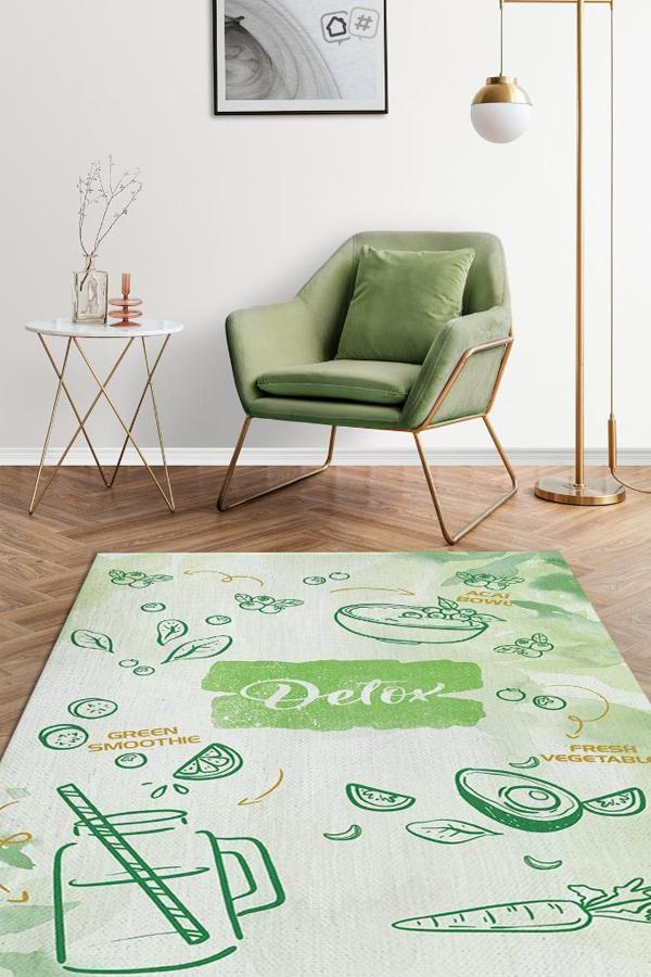 Homshtag Detox Yeşil Renk Diyetisyen Halı Minimal Diyetisyen Ofisine Diyetisyen Temalı Hediye Halı  - Image 1