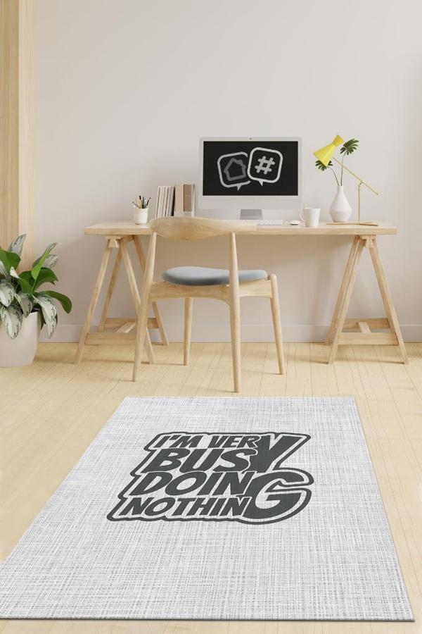 Homshtag Açık Gri Ofis Halısı Pamuklu Dokuma Tabanlı Çalışma Odası Halısı Dekoratif Home Office Halı - Image 1