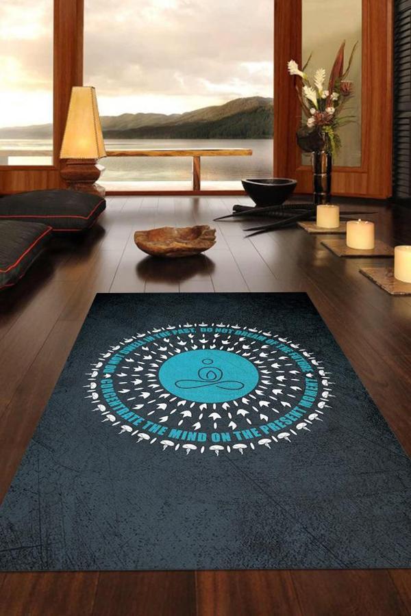 Homshtag Dün Bugün Yarın Koyu Renkli Halı ÖZel Tasarım Yıkanabilir Meditasyon Halısı Hediyelik Halı - Image 1