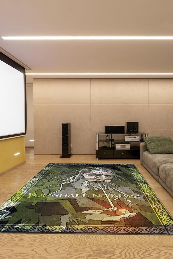 Homshtag Geçiş Yok Film Desenli Yeşil Renkli Yüzüklerin Efendisi Halısı Geometrik Film Temalı Halı - Image 1