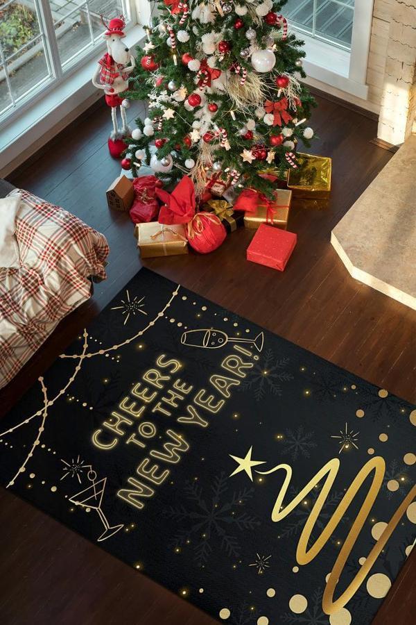 Homshtag Yeni Yıla Siyah Renkli Geometrik Yeni Yıl Parti Halısı Yılbaşı Temalı Hediyelik Halı - Image 1