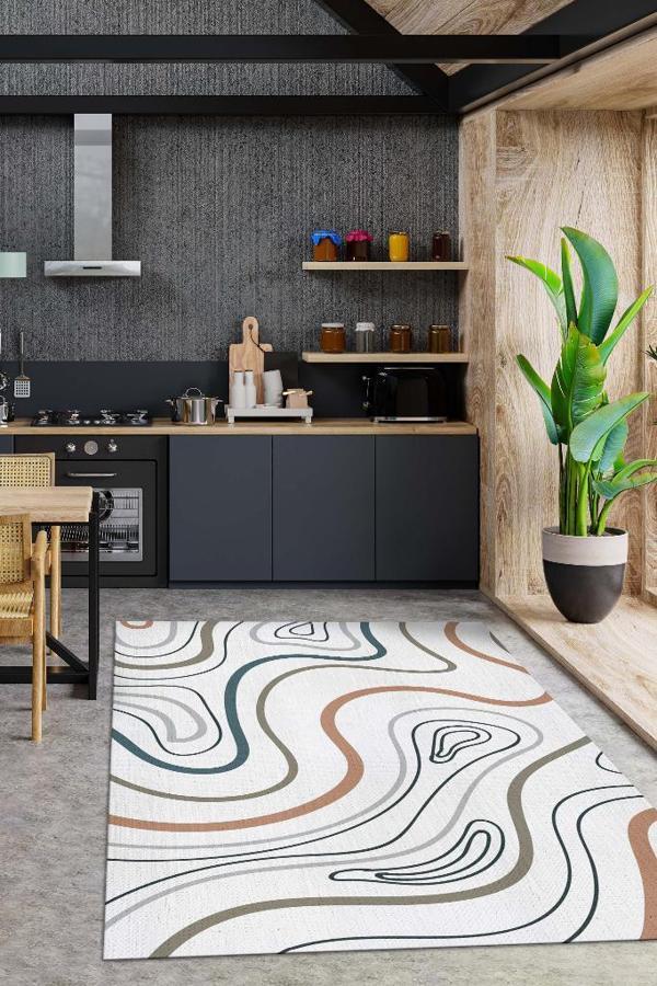 Homshtag Biftek Sanatı Açık Renkli Mutfak Halısı Yazılı Minimal Halı Geometrik Mutfak Temalı Halı - Image 1