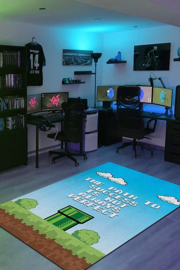 Homshtag The Path Çok Renkli Oyuncu Halısı Mavi Renk Gamer Temalı Halı Super Mario Sever Hediye Halı - Image 1