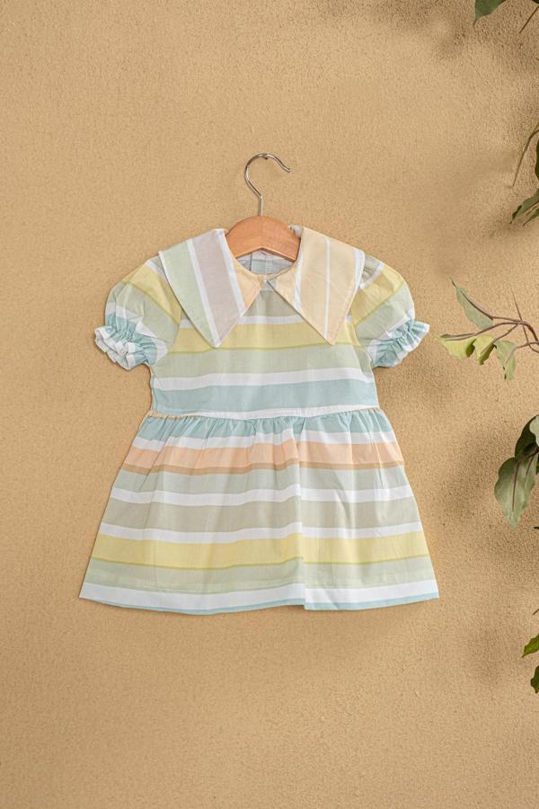 Montisu Kız Bebek Gökkuşağı Desenli Elbise – %100 Pamuklu, Dokuma Kumaş, - Image 1