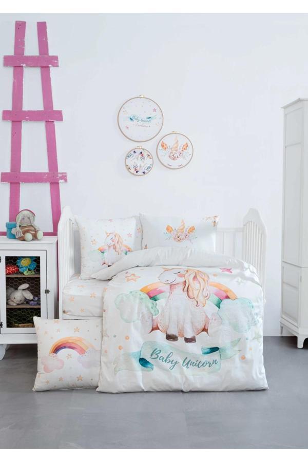 Montisu Mibabies; Baby Unicorn Renkli Ve Eğlenceli 2'Li Kırlent, %100 Pamuk, Organik - Image 1
