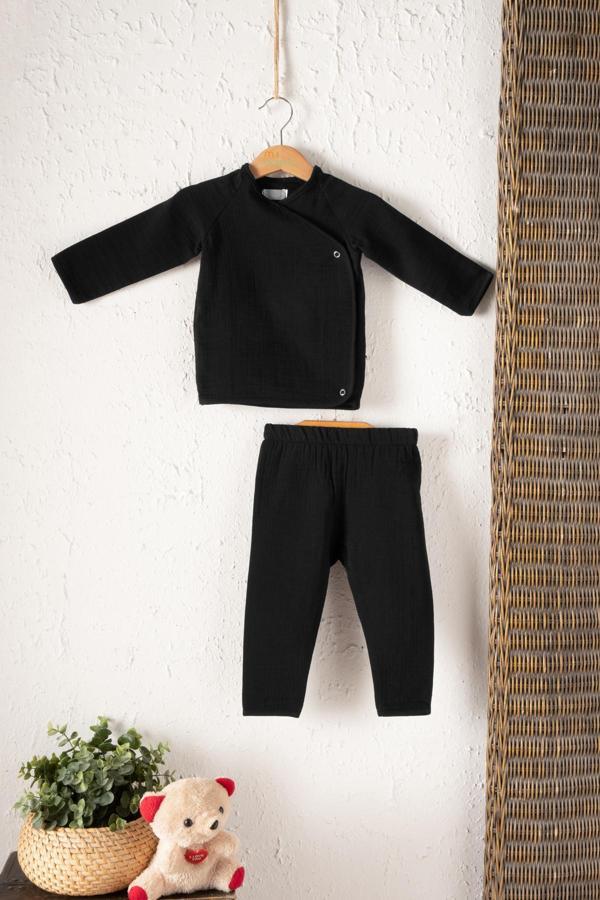 Montisu Bebek, Çocuk, Çıtçıtlı, Alt Üst Takım, Müslin Kumaş, % 100 Pamuk, Organik Kumaş, Yazlık - Image 1