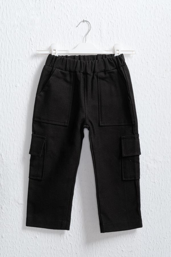 Montisu Çocuk Siyah Kargo Pantolon – %100 Pamuk, Rahat Lastikli Bel, Cepli Erkek & Kız Çocuk Pantolonu - Image 1