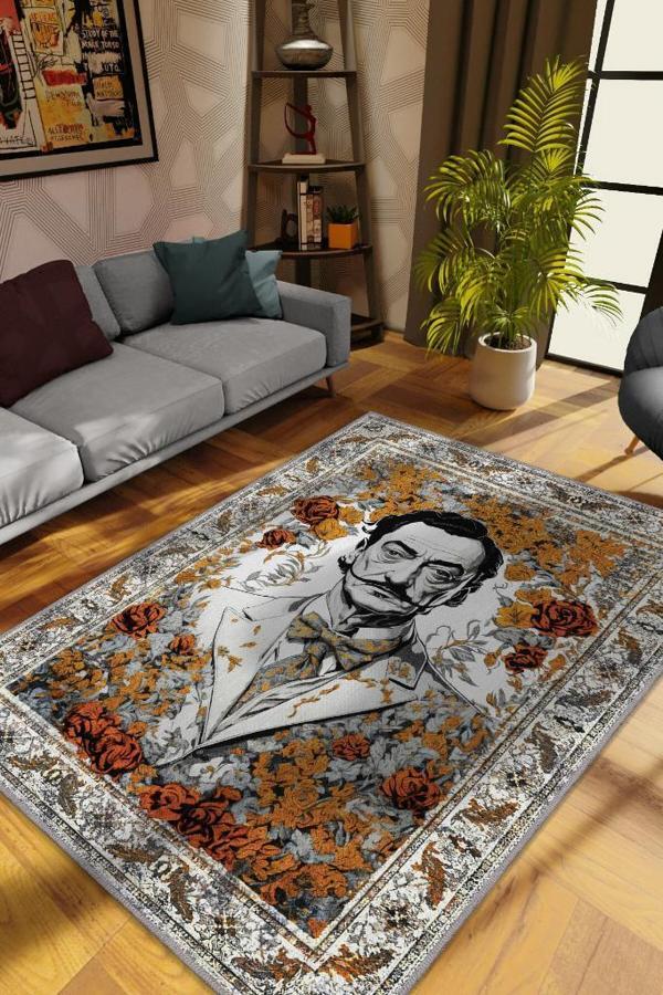 Homshtag Salvador Dali ,Modern Çiçek Desenli Art Deco Vintage Halı,Çok Renkli Maksimalist Halı - Image 1