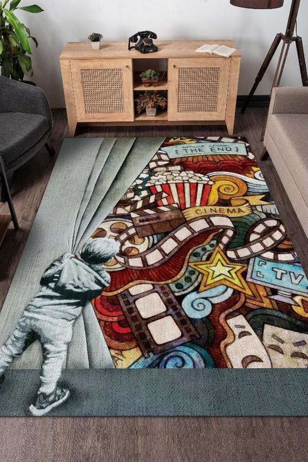 Homshtag Son Sahne Graffiti Temalı Renkli Hediyelik Genç Odası Halısı Geometrik Graffiti Halısı - Image 1