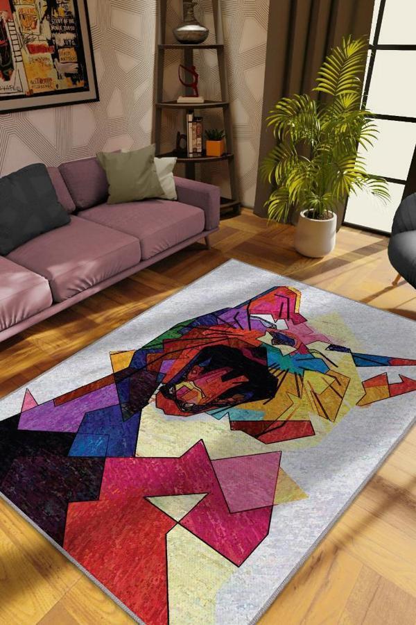 Homshtag Kübist Kedi,Renkli Prizma Desenli Salon Halısı,Pamuklu Dokuma Tabanlı Kedi Sever Halısı - Image 1