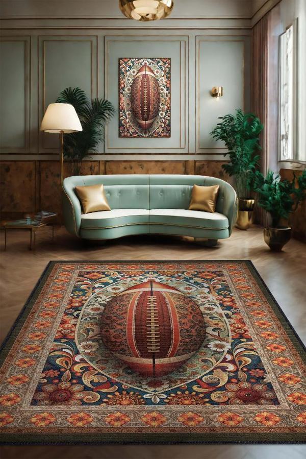 Homshtag Amerikan Futbolu Desenli Halı Çok Renkli Halı Spor Severe Hediye Halı Spor Sever İçin Çiçekli Halı - Image 1