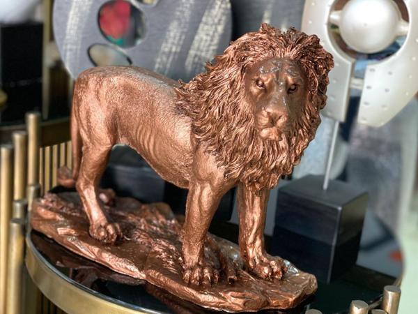 Dekoratif Aslanl Biblo Ev Ofis Heykal Polyester Bronz - Image 1