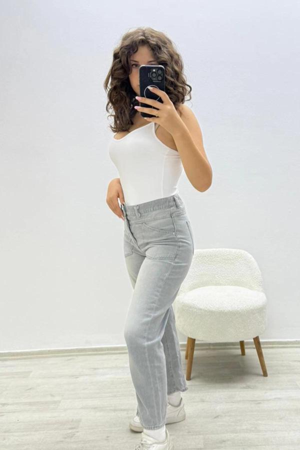 Basic Günlük Gri Jean Pantolon - Image 1