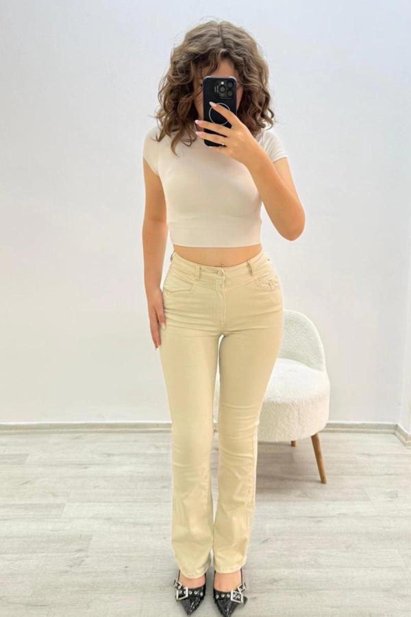 Basic Bej Günlük Pantolon - Image 1