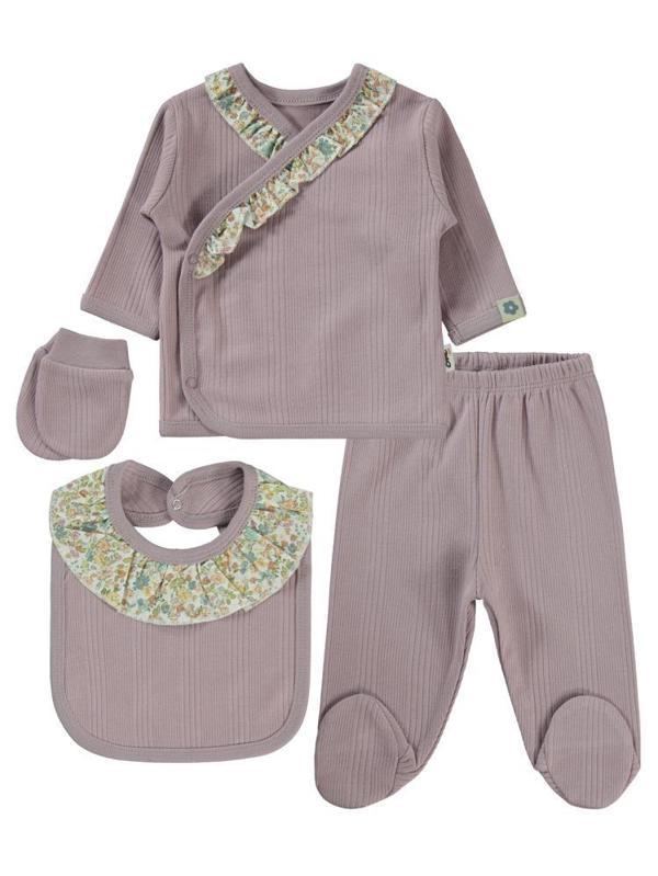 Civil Baby Çizgi Raporlu  Zıbın Takımları - Lila0-1 Ay - Image 1