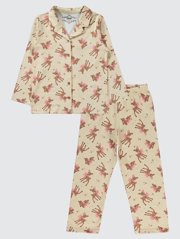 Civil Girls Fiyonklu Geyik Empirme 6-9 Yaş Pijama Takımı - Kahverengi6-7 Yaş - Image 1