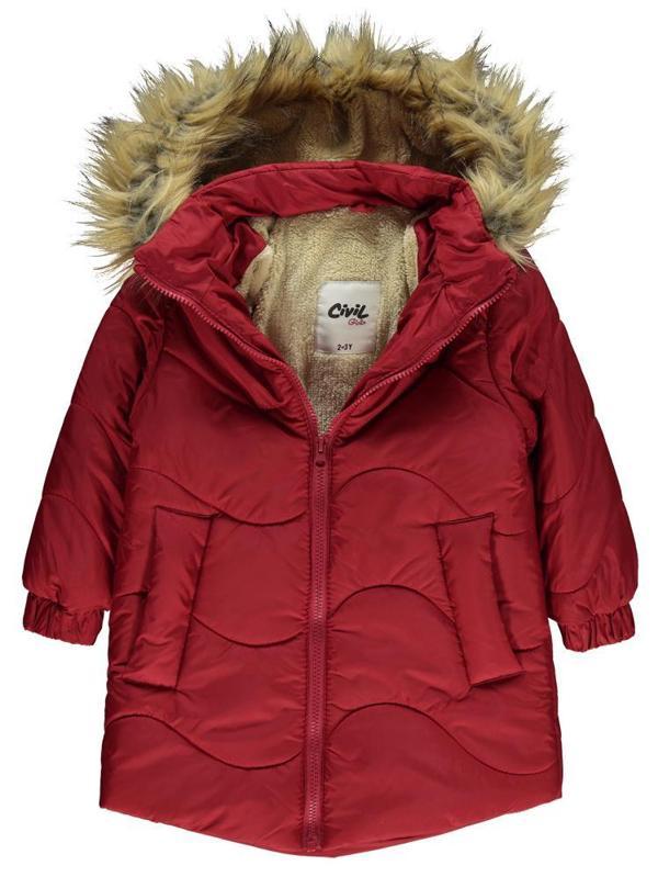 Civil Girls Kapşonu Kürklü 2-5 Yaş Mont - Kırmızı2-3 Yaş - Image 1