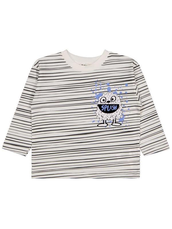 Civil Boys Çizgili Canavar Baskılı 2-5 Yaş Sweatshirt - Beyaz5-6 Yaş - Image 1