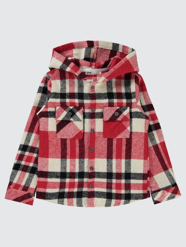 Civil Boys Kapşonlu Ekoseli 10-13 Yaş Gömlek - Kırmızı12-13 Yaş - Image 1