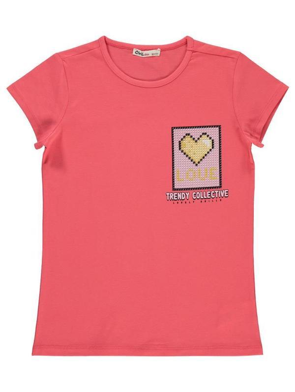 Civil Girls Kalp Love Baskılı 10-13 Yaş Tişört - Pembe12-13 Yaş - Image 1