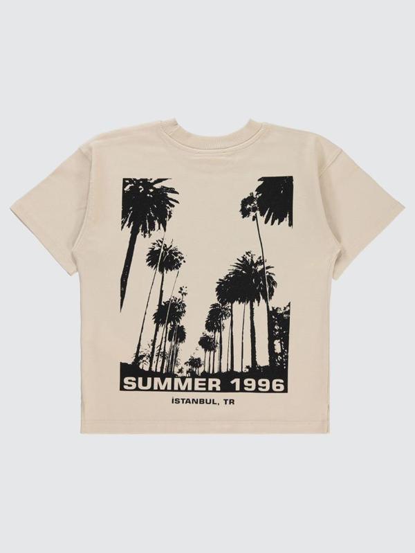 Civil Boys Summer Baskılı Oversıze 6-9 Yaş Tişört - Bej8-9 Yaş - Image 1