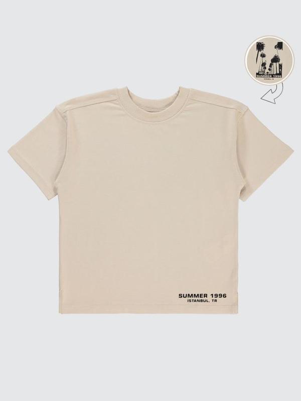 Civil Boys Summer Baskılı Oversıze 6-9 Yaş Tişört - Bej8-9 Yaş - Image 1