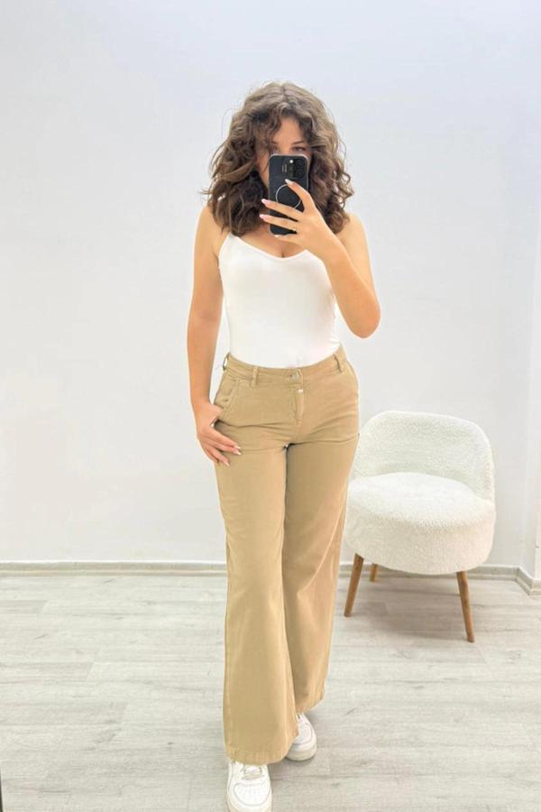 Geniş Paça Bej Pantolon - Image 1