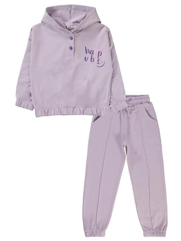Civil Girls Happy Vibes Baskılı 6-9 Yaş Eşofman Takımı - Lila7-8 Yaş - Image 1