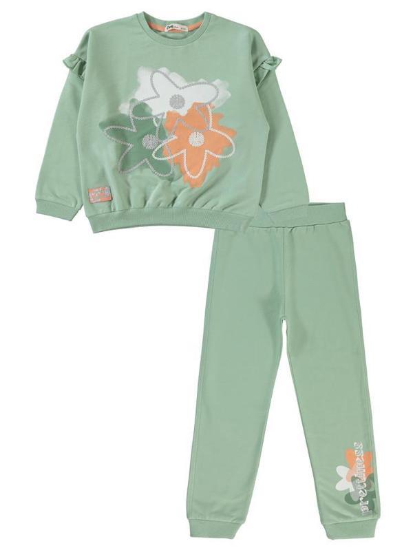 Civil Girls Flowers Baskılı 6-9 Yaş Eşofman Takımı - Yeşil9-10 Yaş - Image 1