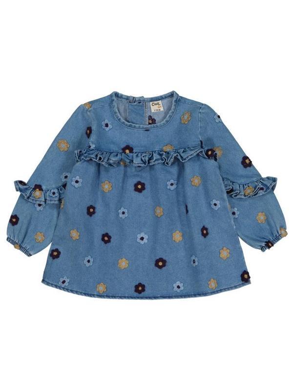 Civil Baby Çiçek Nakışlı 6-18 Ay Gömlek - Mavi6-9 Ay - Image 1