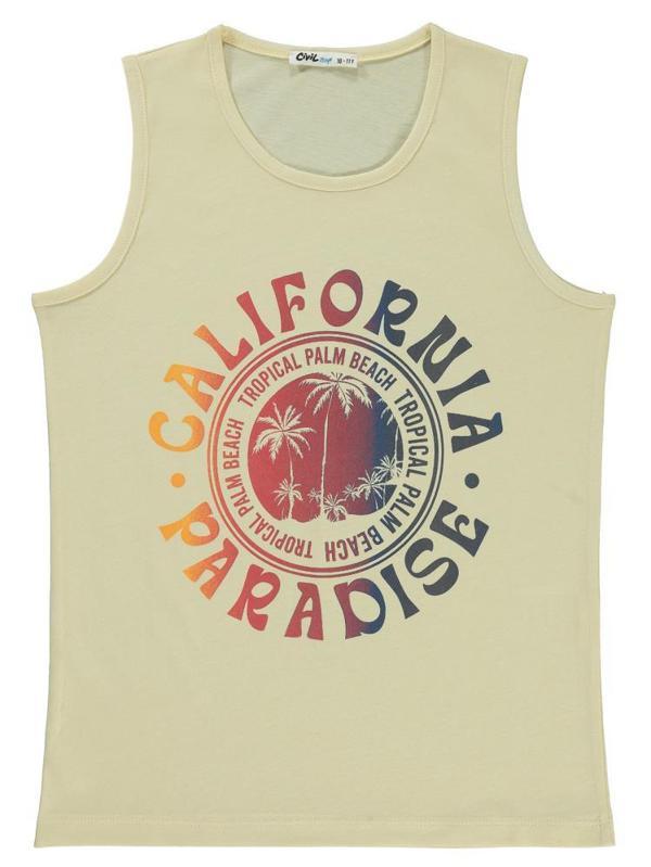 Civil Boys Calıfornıa Baskılı 10-13 Yaş Tişört - Bej12-13 Yaş - Image 1