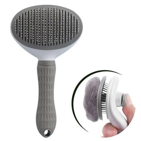 BUFFER® Kedi Köpek Tüy Toplayıcı Kendini Temizleyebilen Ergonomik Rahat Evcil Hayvan Tarağı Gri - Image 1