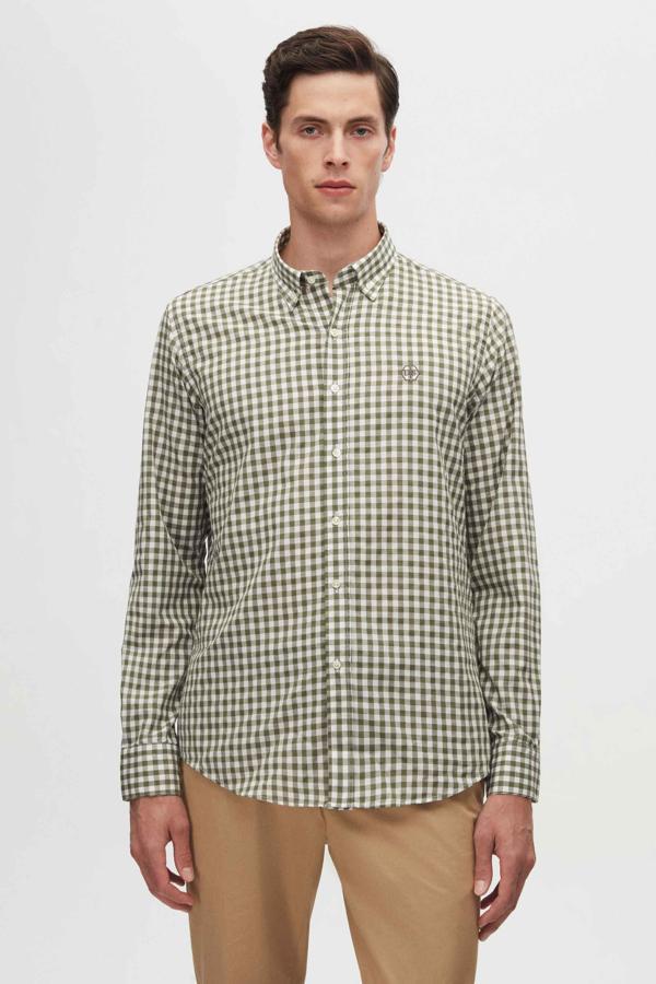 Ds Damat Slim Fit Yeşil Kareli Ekoseli Gömlek - Image 1