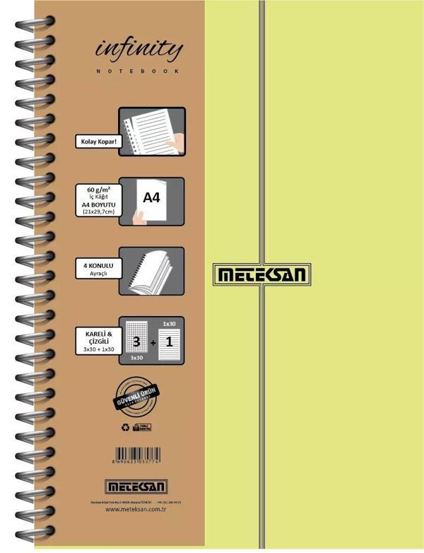 Meteksan İnfinity  A4 3+1 Kon. 120Yp Spir. Defter - Image 1