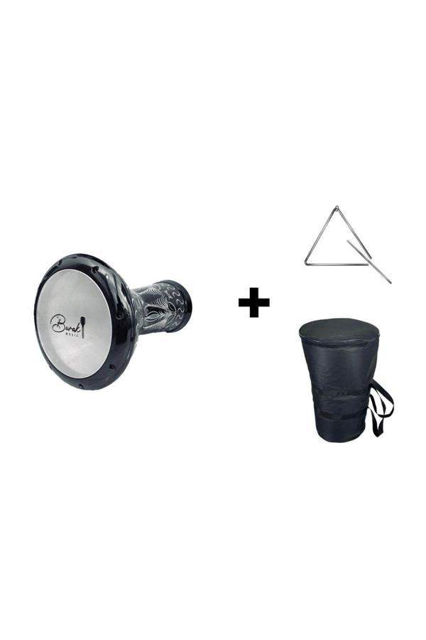 İşlemeli Erzincan Darbuka + Üçgen zil + Taşıma Kılıfı - Image 1