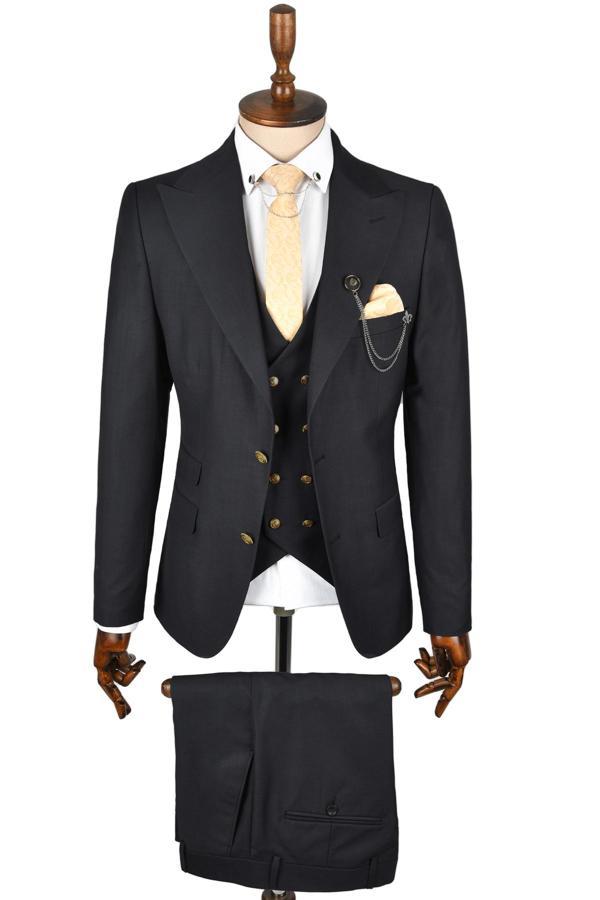 DeepSEA Erkek Siyah Sivri Yaka Slim Fit 3lü Takım Elbise 2300244 - Image 1