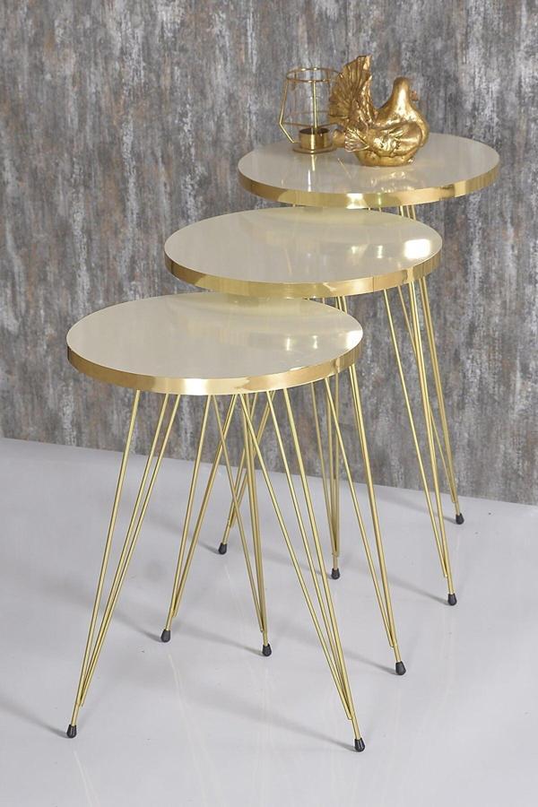 Zigon Sehpa Gold Krem Tel Ayak - Image 1