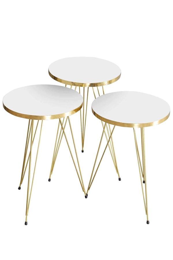 Zigon Sehpa Gold Beyaz Tel Ayak - Image 1