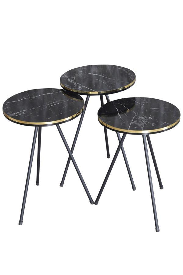 Zigon Sehpa Siyah Metal Ayak Çift Altın Bendir 1081 - Image 1