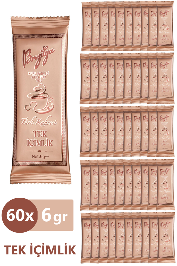 Brezilya Kuru Kahveci Atilla Pak Orta Kavrulmuş Meşhur Denizli Türk Kahvesi Tek İçimlik 6 gr x 60 Adet - Image 1